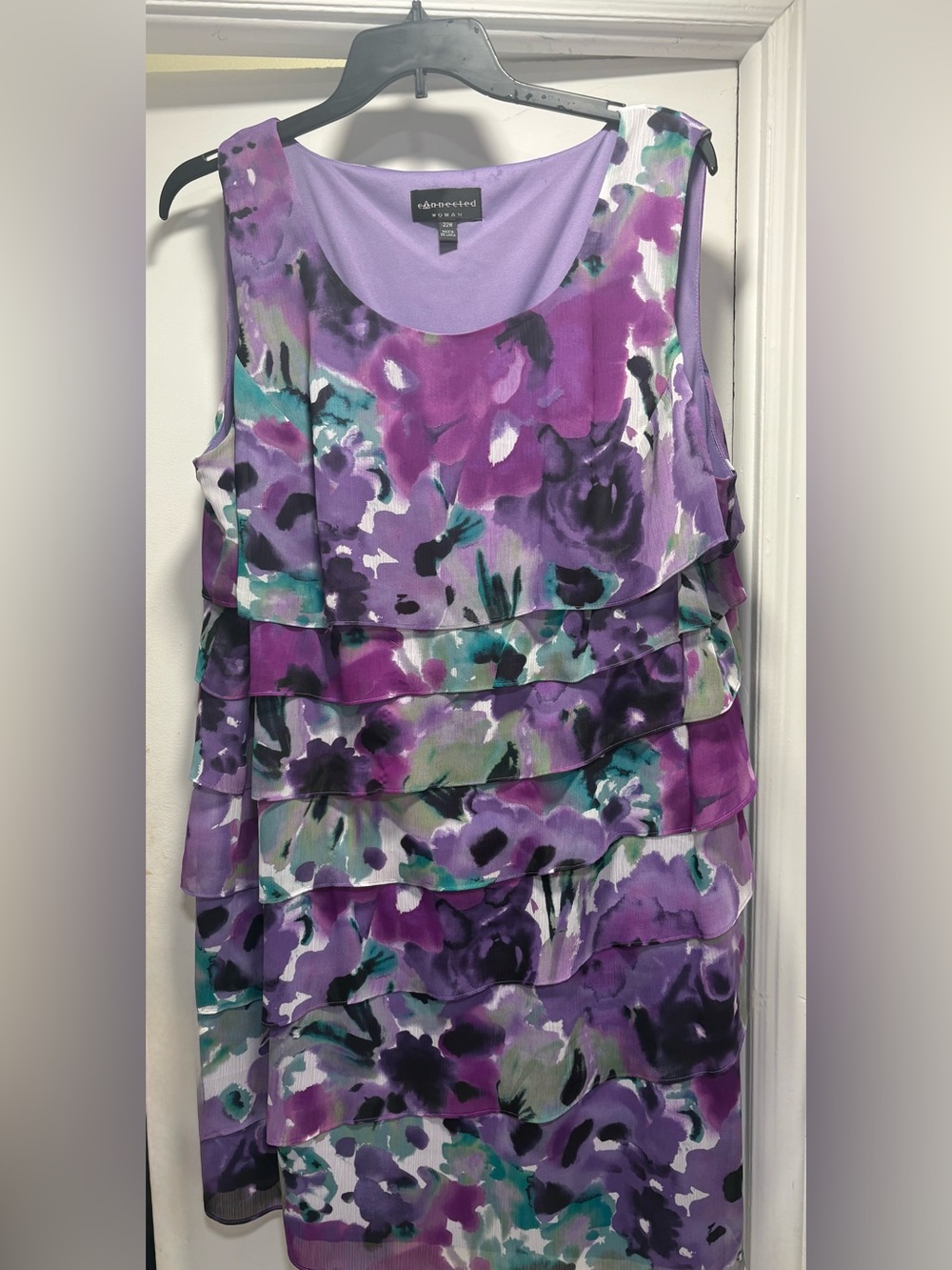 Connected Apparel Lavender and Teal Floral Tiered Sleeveless Dress Size 22W